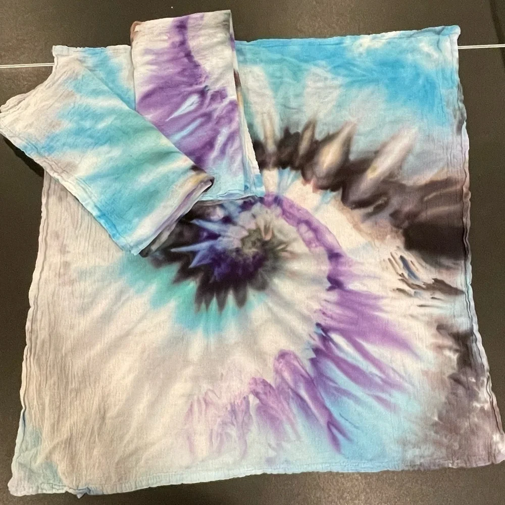 Tie dye kitchen towel flour sack towel purple blue black spiral - 3 available